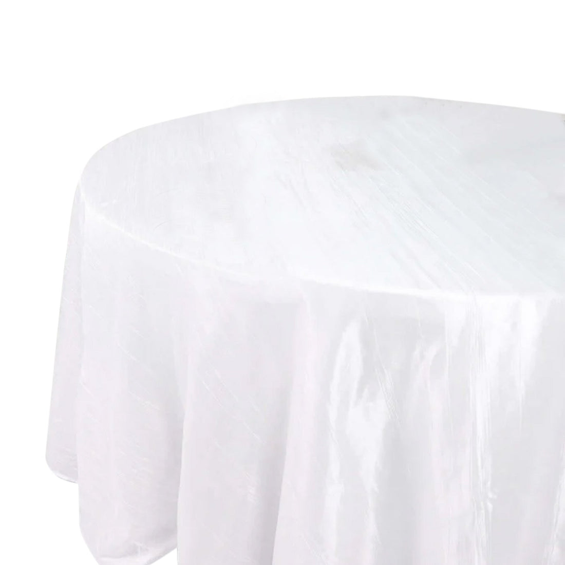 White round tablecloth with elegant sheen for events and dining.