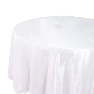 Taffeta Round Tablecloth 132" White with Accordion Crinkle Design - Chic Decor for Celebrations