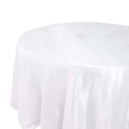 Taffeta Round Tablecloth 132" White with Accordion Crinkle Design - Chic Decor for Celebrations