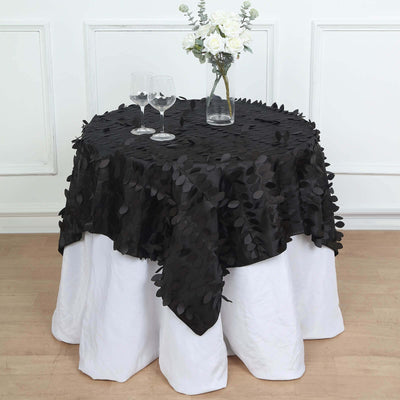 Taffeta Square Table Overlay 54"x54" Black - 3D Leaf Petal Design for Upscale Gatherings