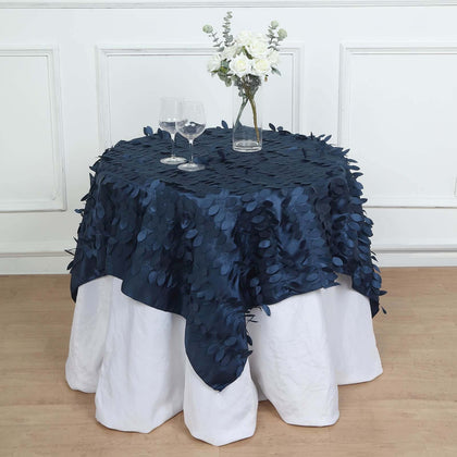 Taffeta Square Table Overlay 54"x54" Navy Blue - 3D Leaf Petal Tablecloth Topper