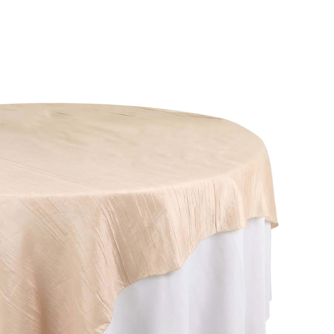 Beige round tablecloth on a white table 