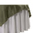 Olive green tablecloth with white underlayer, elegantly draped. 