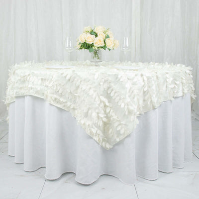 Taffeta Table Overlay 72"x72" Ivory - 3D Leaf Petal Table Topper
