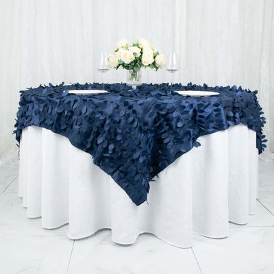 Taffeta Table Overlay 72"x72" Navy Blue - 3D Leaf Petal Table Topper