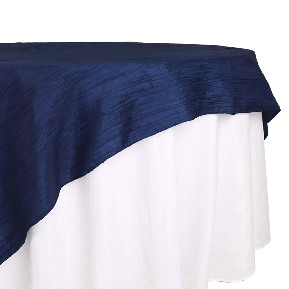 Navy blue tablecloth draped elegantly over a white table 