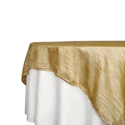 Taffeta Table Overlay 90"x90" Gold with Accordion Crinkle Design - Stylish Accent for Upscale Gatherings