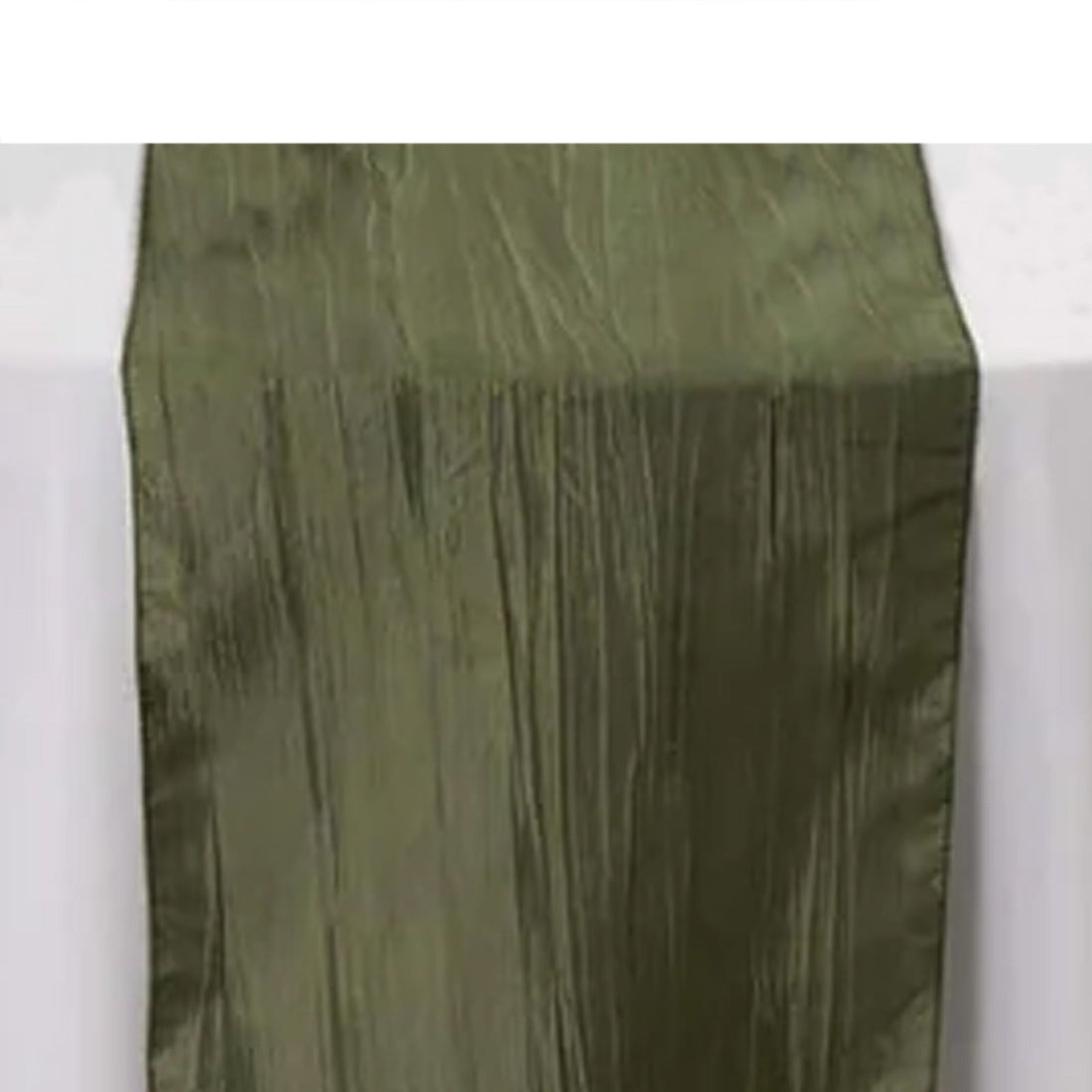 Olive green satin table runner with a textured finish