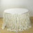 White table with ruffled satin skirt, ideal for events and decorations.