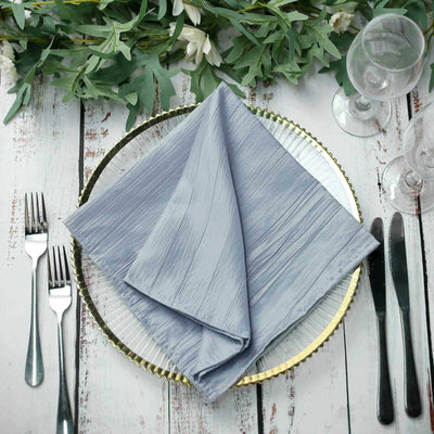 5 Pack Taffeta Napkins 20"x20" Dusty Blue - Accordion Crinkle Cloth Napkins