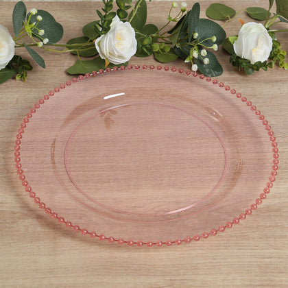 10-Pack Economy Plastic Charger Plates 13" Round Transparent Blush with Beaded Rim - Stylish Dinner Party Serving Plates