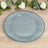 Blue beaded glass charger plate on wooden table with floral accents.