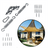 Outdoor shade sail hardware kit with pulleys, hooks, and screws.