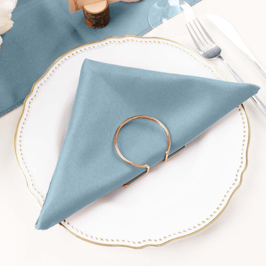 Dusty blue polyester dinner napkins