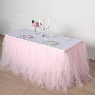 Tulle Table Skirt 17ft Blush - 4 Layer Pleated Tutu Table Cover