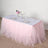 Pink tulle table skirt with elegant white tabletop and floral centerpiece