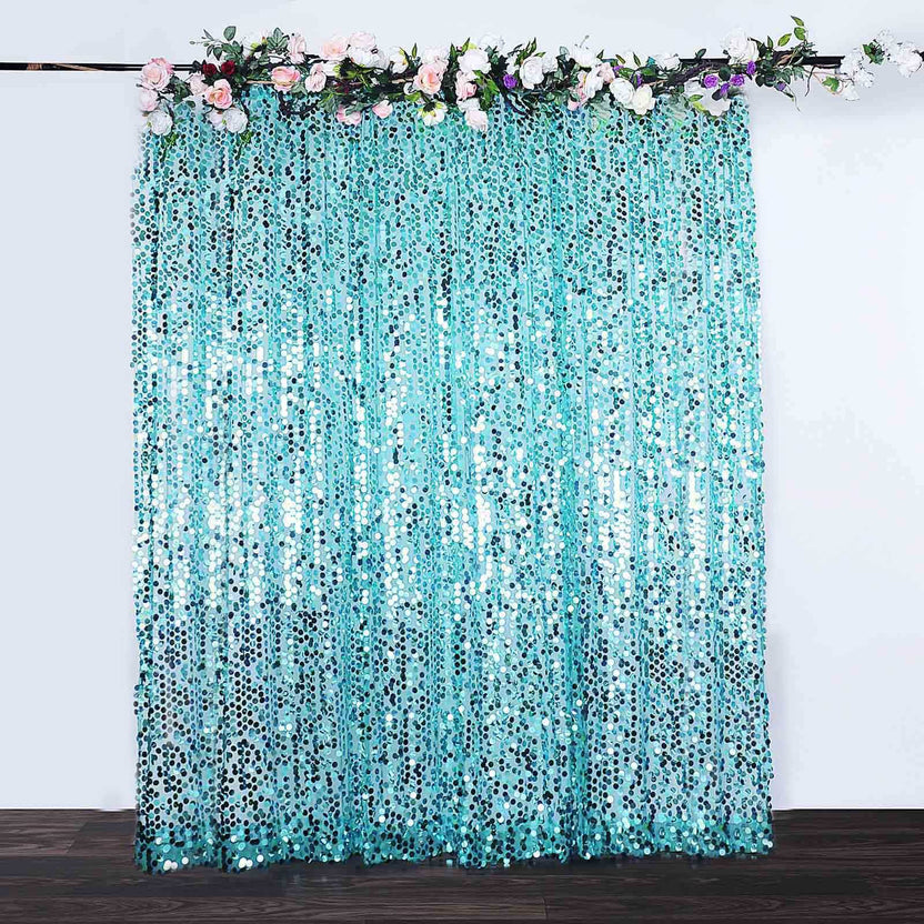 Turquoise Sequin Backdrop Drape Curtain 8ftx8ft | eFavormart
