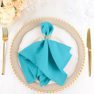 5 Pack Turquoise Seamless Cloth Dinner Napkins, Wrinkle Resistant Linen 17"x17"
