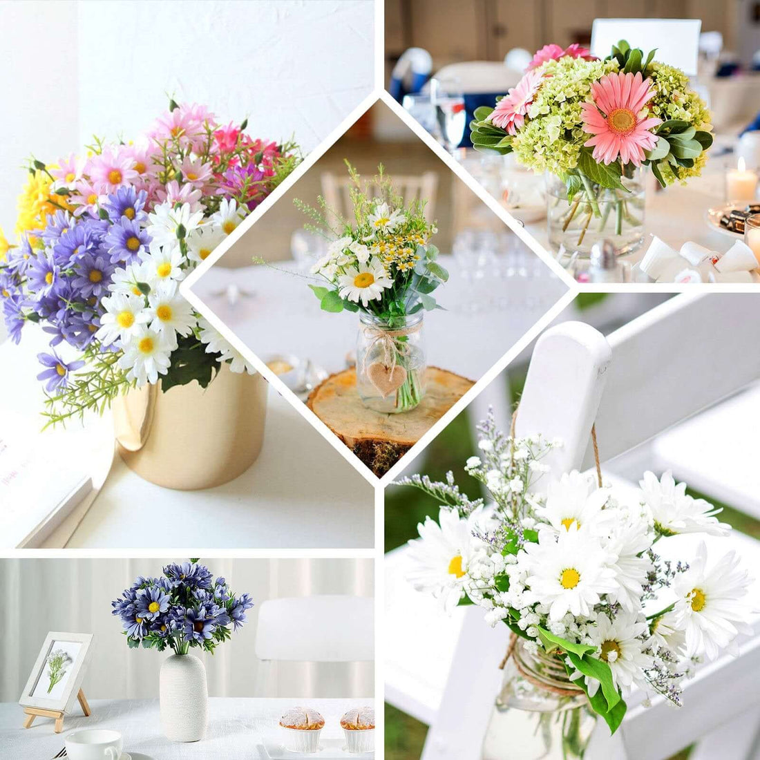 Daisy bouquets in mixed arrangements