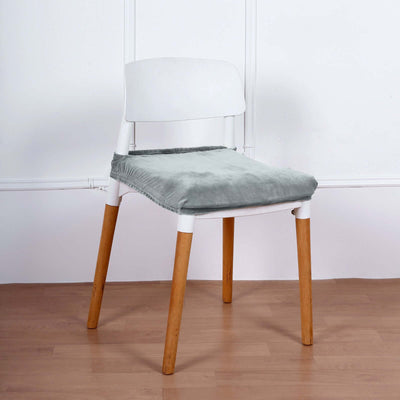 Velvet Dining Chair Seat Cover Dusty Blue Stretch with Tie - Stylish Cushion Protector
