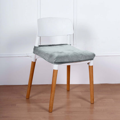 Velvet Dining Chair Seat Cover Dusty Blue Stretch with Tie - Stylish Cushion Protector