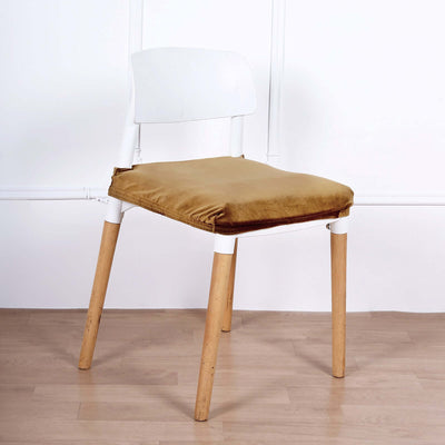 Velvet Dining Chair Seat Cover Gold Stretch with Tie - Stylish Cushion Protector for Sophisticated Events
