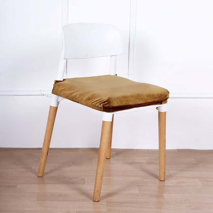 Velvet Dining Chair Seat Cover Gold Stretch with Tie - Stylish Cushion Protector for Sophisticated Events