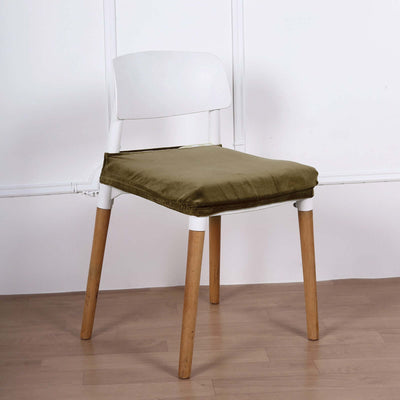 Velvet Dining Chair Seat Cover Olive Green Stretch with Tie - Stylish Cushion Protector