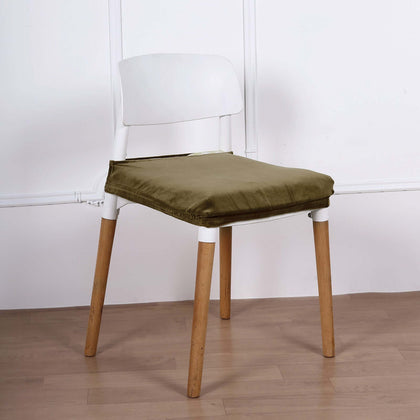 Velvet Dining Chair Seat Cover Olive Green Stretch with Tie - Stylish Cushion Protector