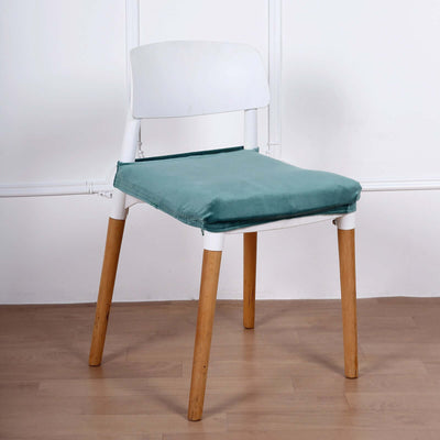 Velvet Dining Chair Seat Cover Teal Stretch with Tie - Stylish Cushion Protector