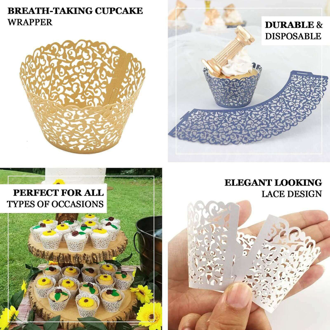 Paper Cupcake Wrappers Lace Laser Cut Blush | eFavormart