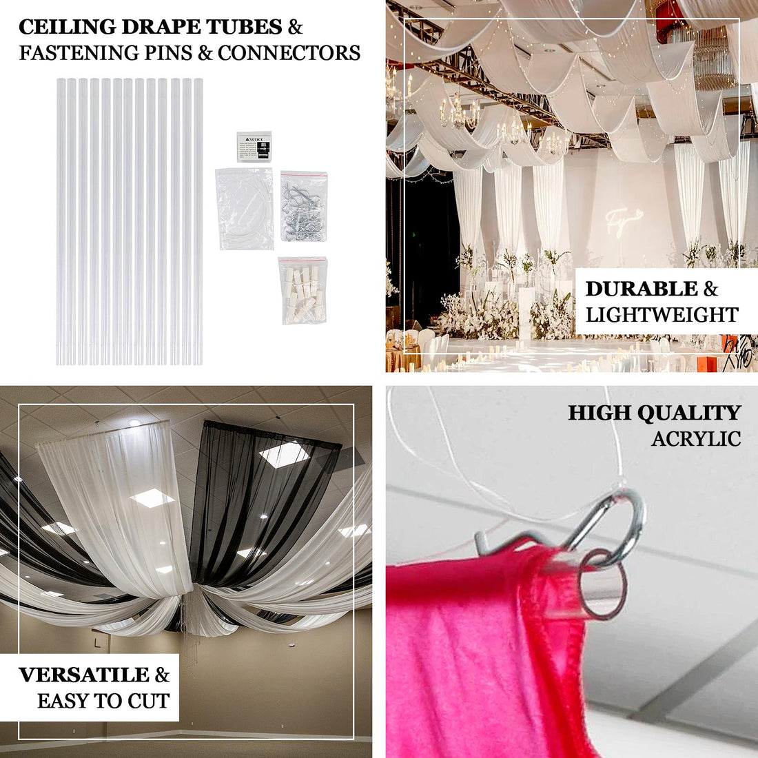 Clear Acrylic Ceiling Drape Tubes 24