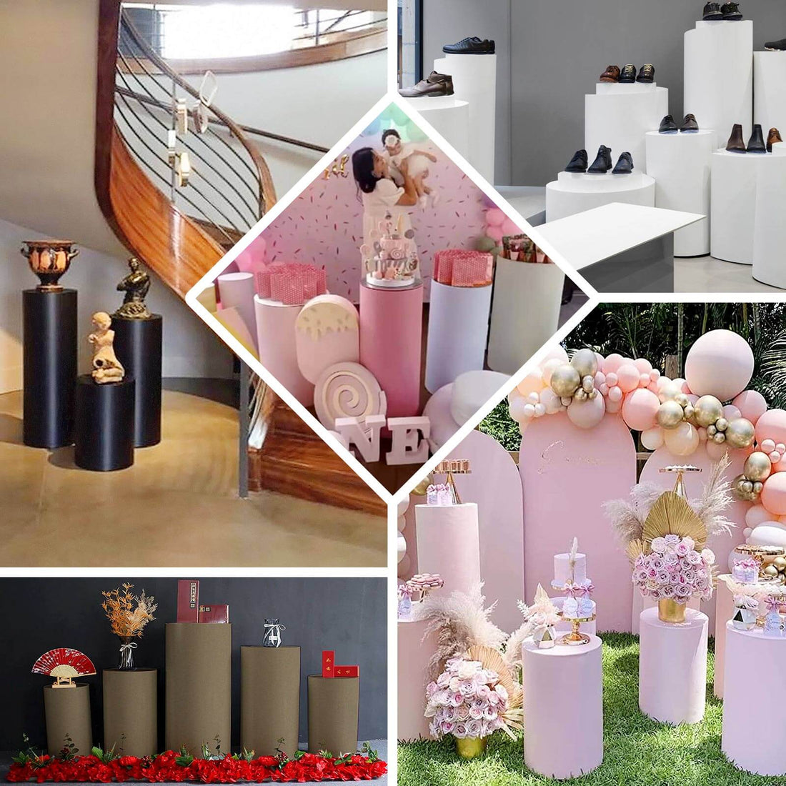 5 Dusty Blue Cylinder Pillar Prop Covers | eFavormart