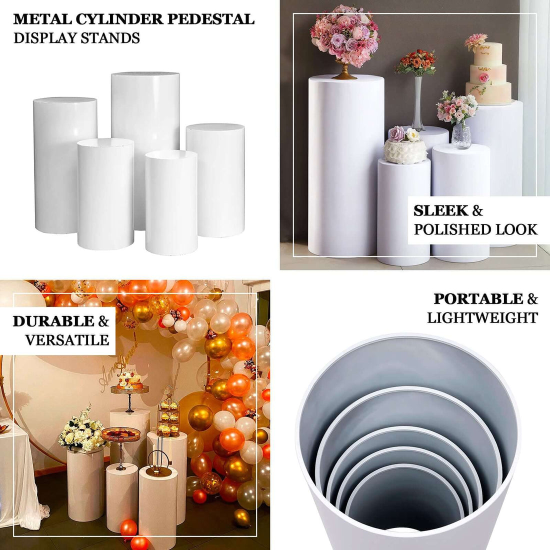 White Metal Cylinder Prop Pedestal Stands | eFavormart