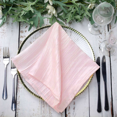 5 Pack Taffeta Napkins 20"x20" Blush - Accordion Crinkle Cloth Napkins