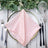 Pink pleated napkin elegantly placed on a decorative plate with cutlery and greenery. #whtbkgd