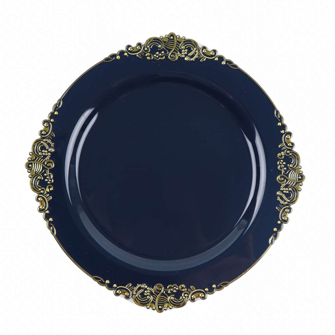 10pk 10in Round Dinner Plates Plastic Navy/Gold | eFavormart
