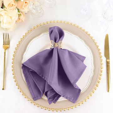 5 Pack | Violet Amethyst Seamless Cloth Dinner Napkins, Wrinkle Resistant Linen | 17"x17"
