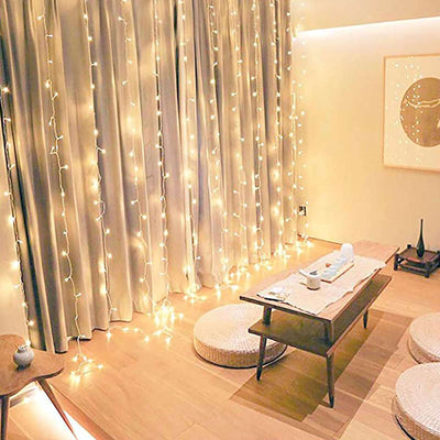Warm White 300 LED Icicle Curtain String Lights 10ft with 8 Modes & Inline Memory Controller