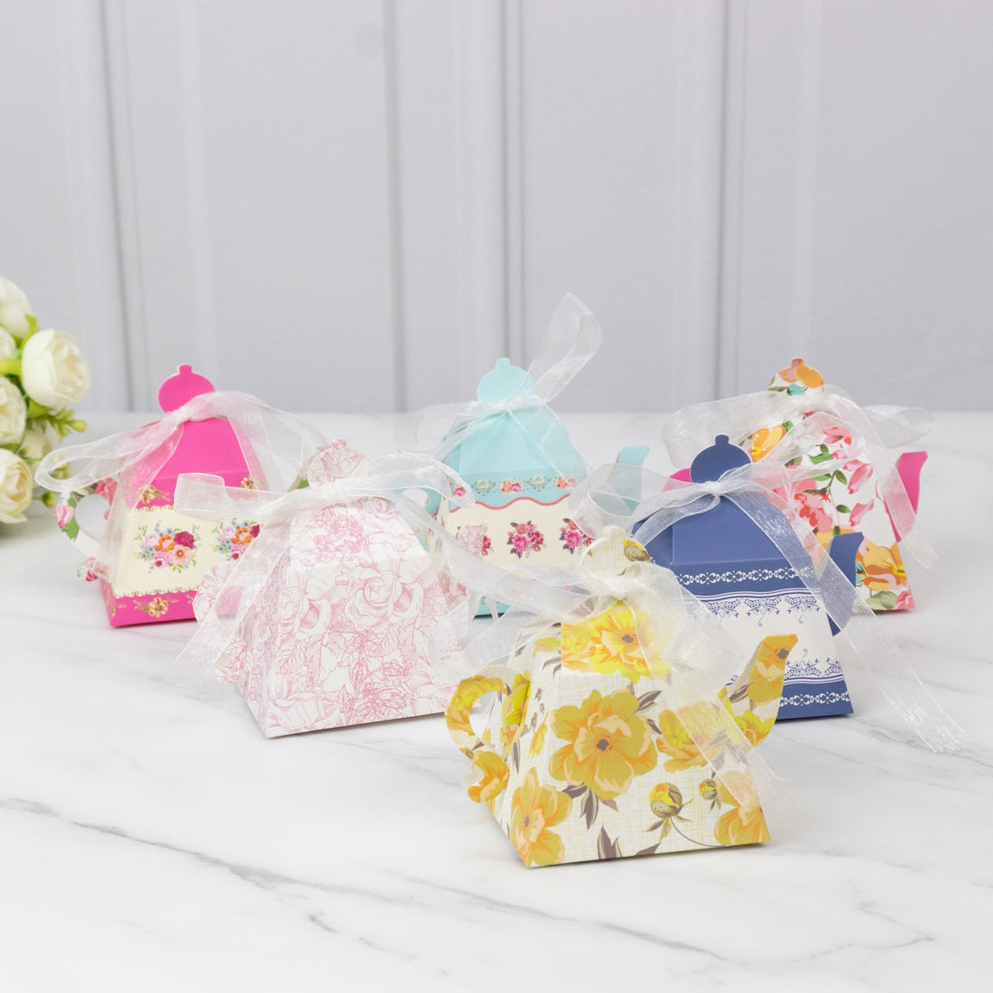 Vintage Floral Tea Pot Favor Boxes - 24 Pack | eFavormart