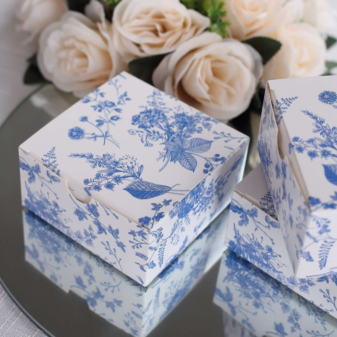 25-Pack White Blue French Toile Favor Boxes | eFavormart