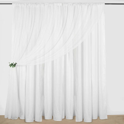 White Chiffon Polyester Backdrop Drape Curtain, Dual Layer Event Divider Panel with Rod Pockets - 10ftx10ft