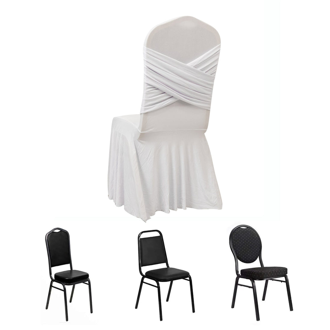 Four chair designs including a white draped cover