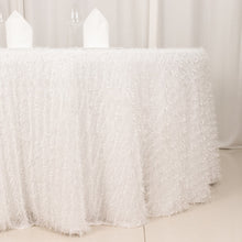 120inch White Fringe Shag Polyester Round Tablecloth