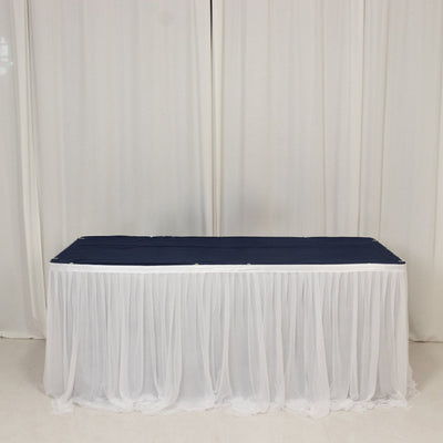 Sheer Chiffon Table Skirt 14ft White  – Pleated Ruffle Skirting with Polyester Backing, Shimmer Sheer, Wrinkle-Free Fabric