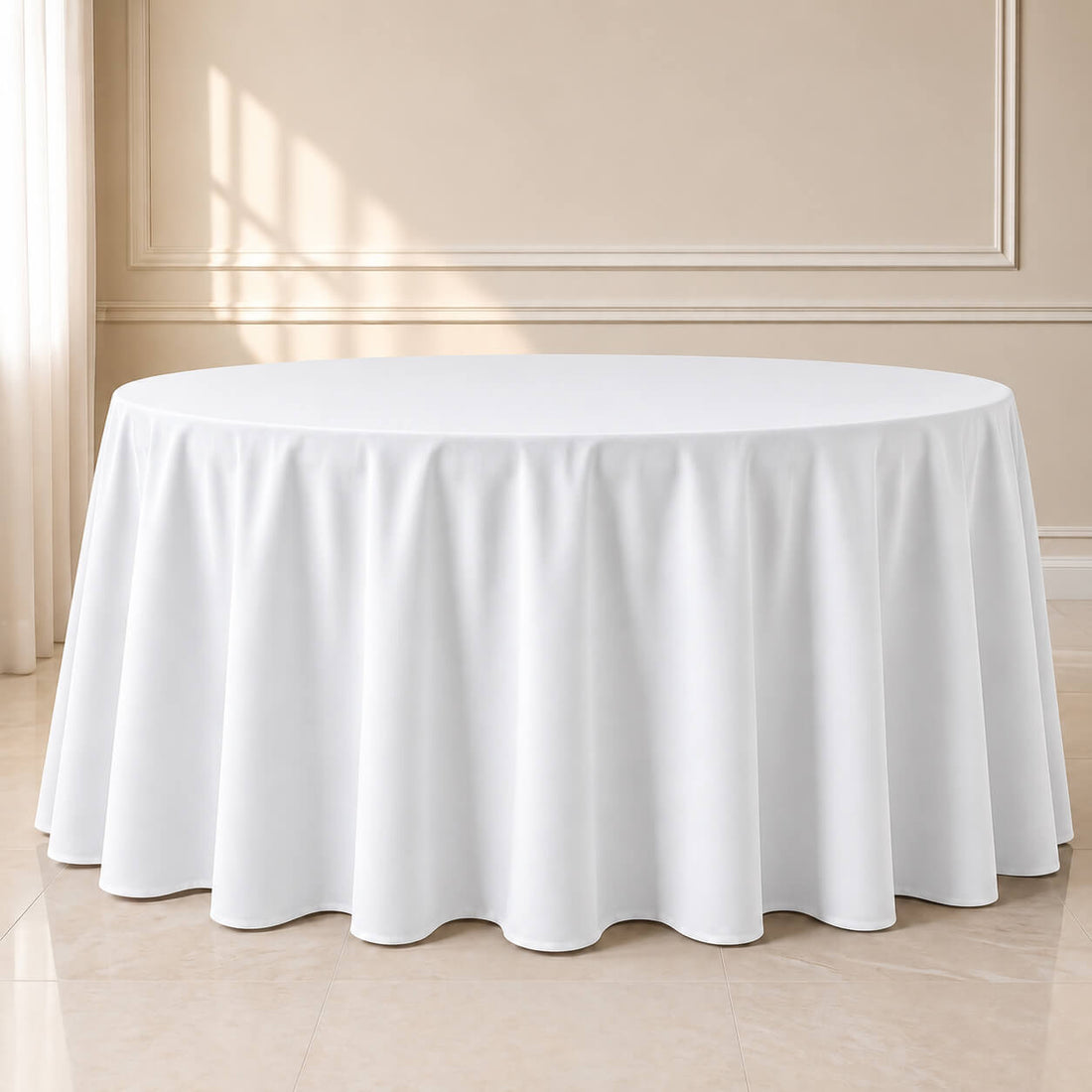 white polyester round tablecloth seamless and wrinkle-resistant