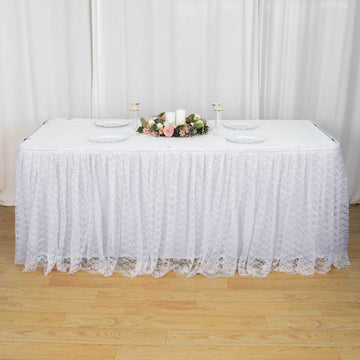 White Premium Pleated Lace Table Skirt 17ft