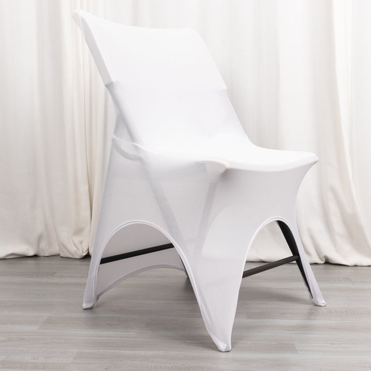 White Premium Spandex Folding Chair Cover With 3-Way Open Arch, Fitted Stretched