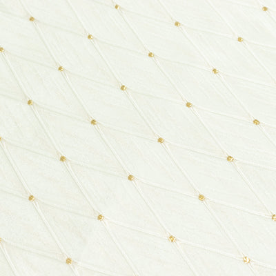 White quilted fabric with gold dotted diamond pattern seam detail#whtbkgd