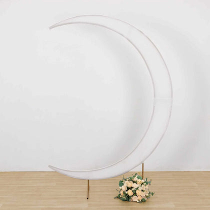 White Spandex Crescent Moon Chiara Backdrop Stand Cover, Custom Fitted Wedding Arch Cover - 7.5ft